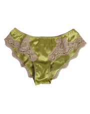 Dolce & Gabbana Green Silk Satin Floral Lace Trim Panty Underwear