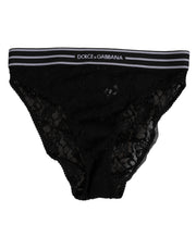 Dolce & Gabbana Black Lace Slip Brief Logo Waistband  Underwear