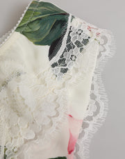 Dolce & Gabbana White Silk Satin Floral Lace Trim Slip Underwear