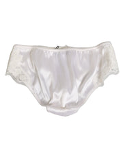 Dolce & Gabbana White Silk Satin Floral Lace Panty Brief Underwear