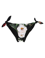 Dolce & Gabbana Black Side Tie Floral Bikini Bottom Swimwear