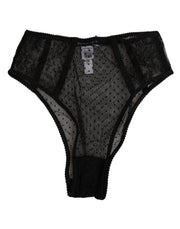 Dolce & Gabbana Black Lace Polka Dot Mesh High Waist Underwear