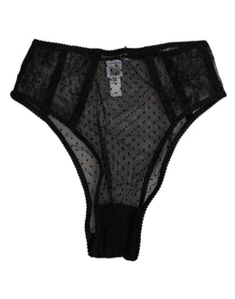 Dolce & Gabbana Black Lace Polka Dot Mesh High Waist Underwear