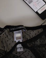 Dolce & Gabbana Black Lace Polka Dot Mesh High Waist Underwear