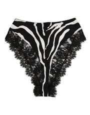 Dolce & Gabbana Black Silk Zebra Print Lace High Waist Underwear