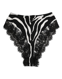 Dolce & Gabbana Black Silk Zebra Print Lace High Waist Underwear