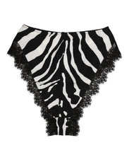 Dolce & Gabbana Black Silk Zebra Print Lace High Waist Underwear