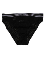 Dolce & Gabbana Black Lace Slip Brief Logo Waistband Underwear