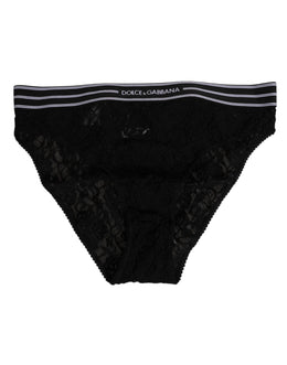 Dolce & Gabbana Black Lace Slip Brief Logo Waistband Underwear