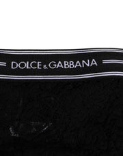 Dolce & Gabbana Black Lace Slip Brief Logo Waistband Underwear