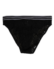Dolce & Gabbana Black Lace Slip Brief Logo Waistband Underwear
