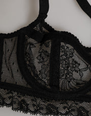 Dolce & Gabbana Black Floral Lace Nylon Balconcino Bra Underwear