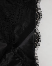 Dolce & Gabbana Black Silk Satin Floral Lace Panty Brief Underwear