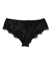 Dolce & Gabbana Black Silk Satin Floral Lace Panty Brief Underwear