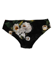 Dolce & Gabbana Black Floral Print Mid Waist Panty Underwear
