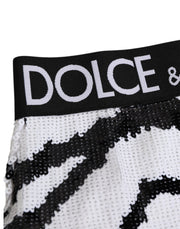 Dolce & Gabbana Black White Sequin High Waist Panty Underwear