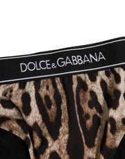 Dolce & Gabbana Brown Leopard Nylon High Waist Panty Underwear