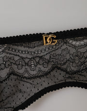 Dolce & Gabbana Black Floral Lace Nylon Strap Garter Underwear