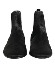 Dolce & Gabbana Black Leather Fur Men CHELSEA Boots Shoes