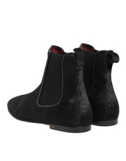 Dolce & Gabbana Black Leather Fur Men CHELSEA Boots Shoes