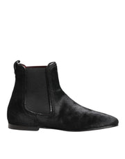 Dolce & Gabbana Black Leather Fur Men CHELSEA Boots Shoes