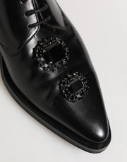 Dolce & Gabbana Black Leather Jeweled Crystals Derby Shoes
