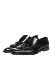 Dolce & Gabbana Black Leather Jeweled Crystals Derby Shoes