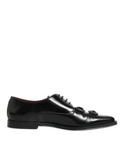 Dolce & Gabbana Black Leather Jeweled Crystals Derby Shoes
