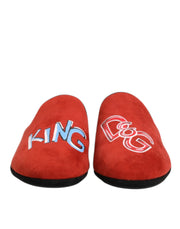 Dolce & Gabbana Red Suede DG King Men House Slippers Shoes