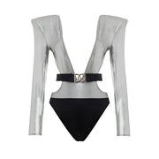 Dolce & Gabbana Gray Viscose One-Piece Swimsuit