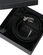 Dolce & Gabbana Black Leather Silver Metal Buckle Men Belt
