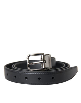 Dolce & Gabbana Black Leather Silver Metal Buckle Men Belt
