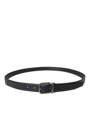 Dolce & Gabbana Black Leather Silver Metal Buckle Men Belt