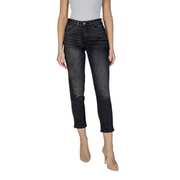 ICHI Black Cotton Mom Jeans