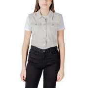 Only Light Blue Cotton Sleveless Jacket