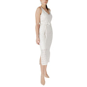 Vila Clothes Beige Recycled Polyester Midi Dress