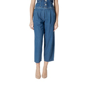 ICHI Blue Cotton Cropped Jeans
