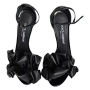 Dolce & Gabbana Black Leather Ankle Strap Heel Sandals Shoes