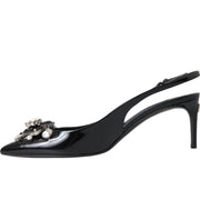 Dolce & Gabbana Black Patent Leather Crystal Slingback Shoes