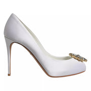 Dolce & Gabbana White Crystals Peep Toe Satin Pumps Shoes