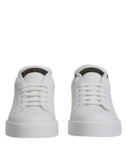Dolce & Gabbana White Black Leather Low Top Sneakers Shoes