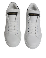 Dolce & Gabbana White Black Leather Low Top Sneakers Shoes