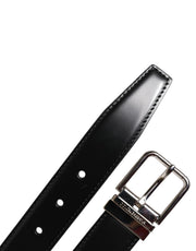 Dolce & Gabbana Black Calf Leather Silver Metal Buckle Belt