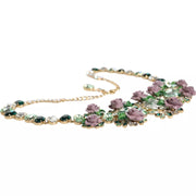 Dolce & Gabbana Gold Brass Link Chain Rose Petal Crystal Necklace