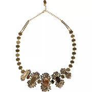 Dolce & Gabbana Gold Brass Link Chain Rose Petal Crystal Necklace