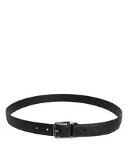 Dolce & Gabbana Black Textured Leather Silver Metal Buckle Men Belt