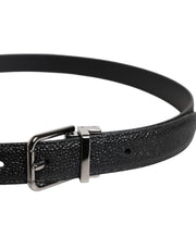 Dolce & Gabbana Black Textured Leather Silver Metal Buckle Men Belt