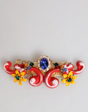 Dolce & Gabbana Multicolor Spring CARRETTO Gold Brass Crystal Hair Clip