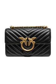 PINKO Black Leather Love One Mini Shoulder Bag