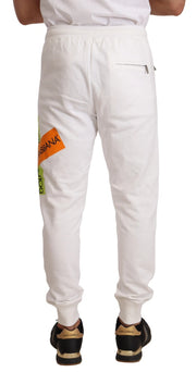 Dolce & Gabbana White Cotton Logo Patch Sweatpants Jogging Pants